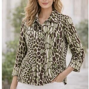Bob Mackie Linen Jacket Animal Print Size 12 Maximalist Designer Artisan Indie